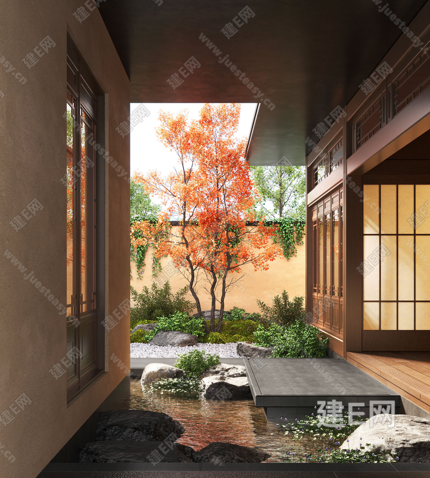 新中式禅意庭院 庭院景观 居家庭院模型SU模型下载[ID:107370815]_建e网su模型