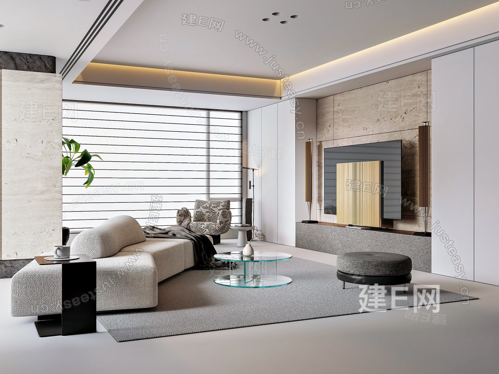 现代客厅模型SU模型下载[ID:102783241]_建e网su模型