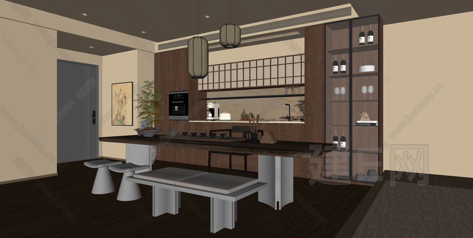 中式禅意茶室 品茶区 阳台茶室模型SU模型下载[ID:103897555]_建e网su模型