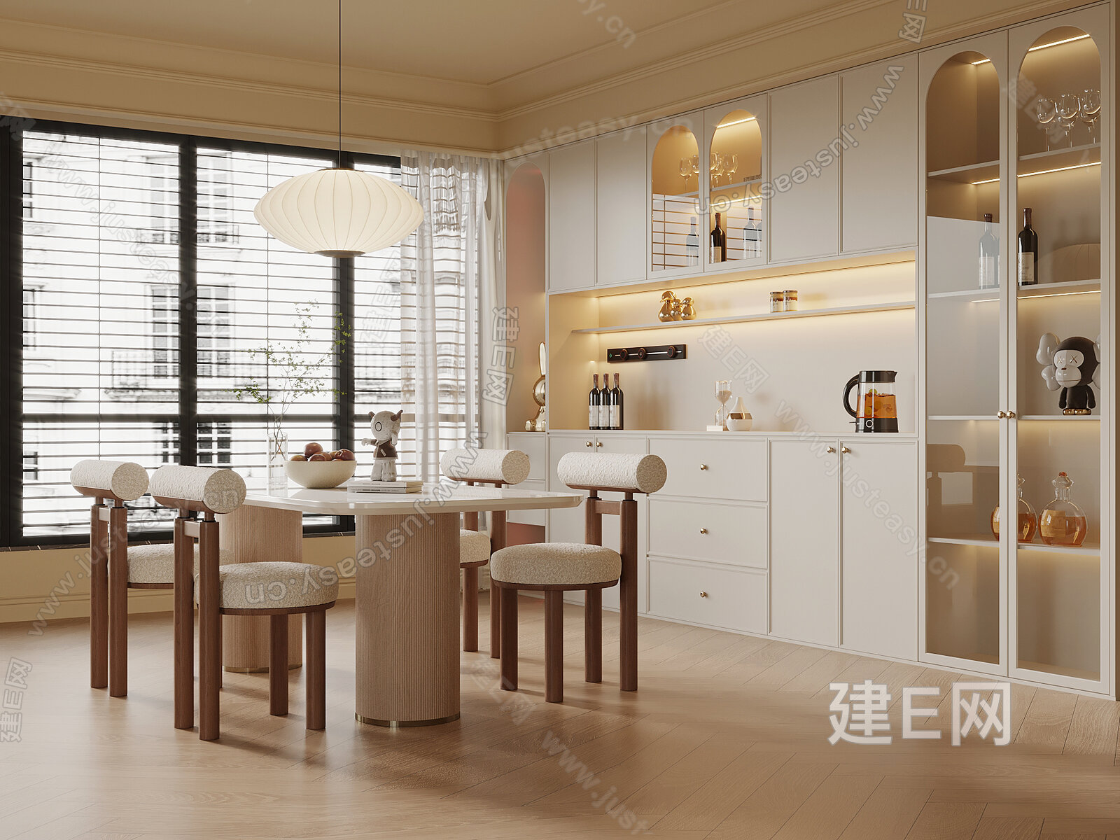 家具餐厅 法式奶油风餐厅模型SU模型下载[ID:103831945]_建e网su模型