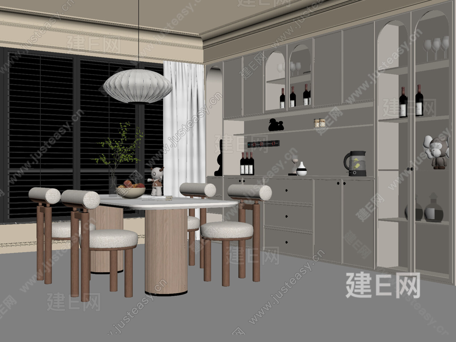 家具餐厅 法式奶油风餐厅模型SU模型下载[ID:103831945]_建e网su模型
