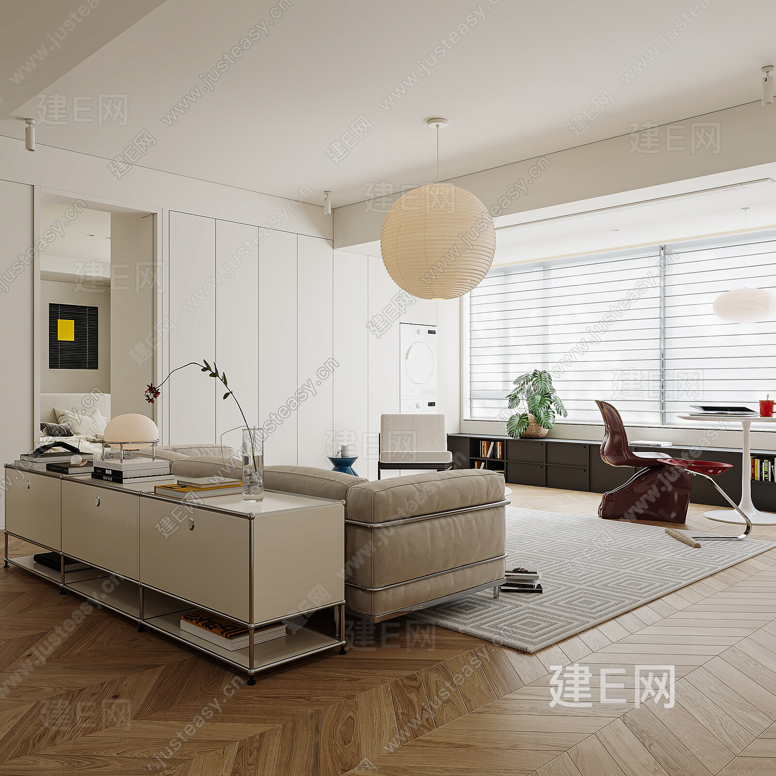 现代多巴胺客厅 包豪斯客厅 USM斗柜 极简 usm柜子模型SU模型下载[ID:114841870]_建e网su模型