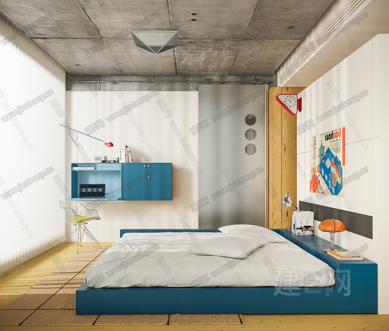 现代包豪斯卧室 模型SU模型下载[ID:115824971]_建e网su模型