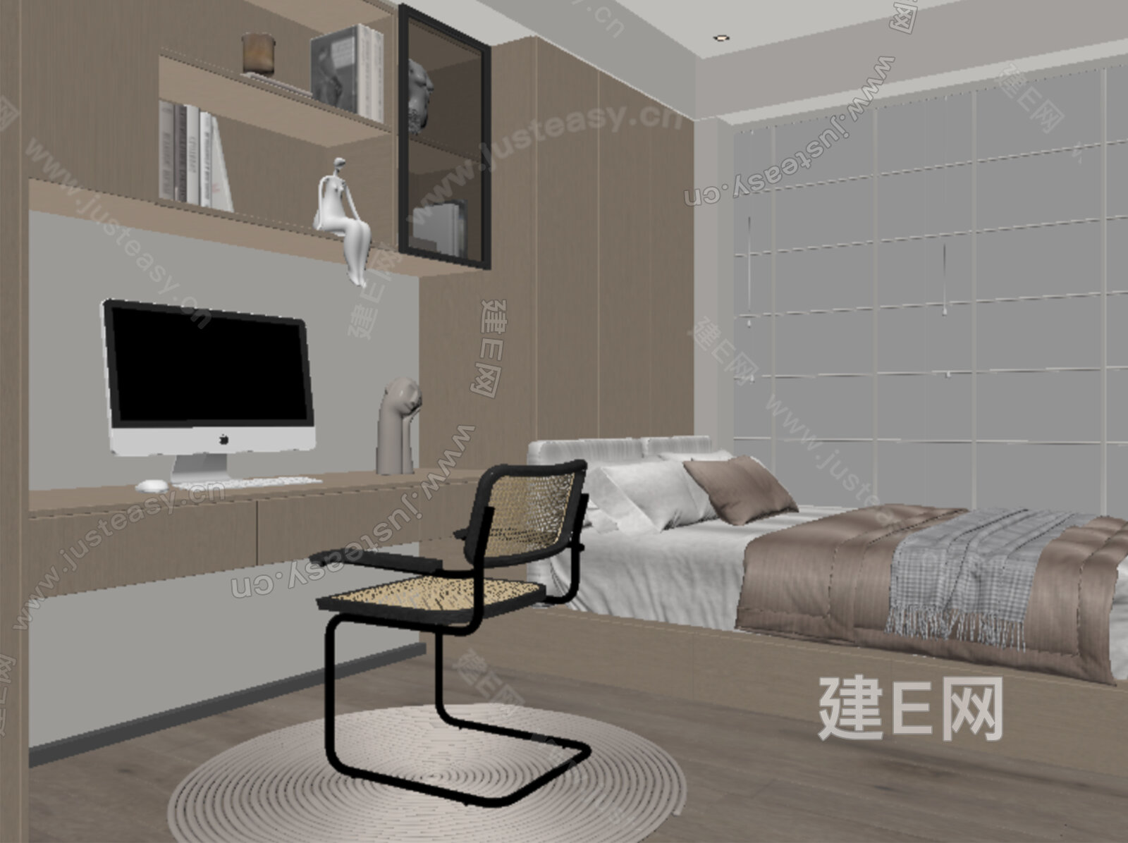 现代踏踏米卧室无主灯卧室书房次卧模型SU模型下载[ID:117135794]_建e网su模型