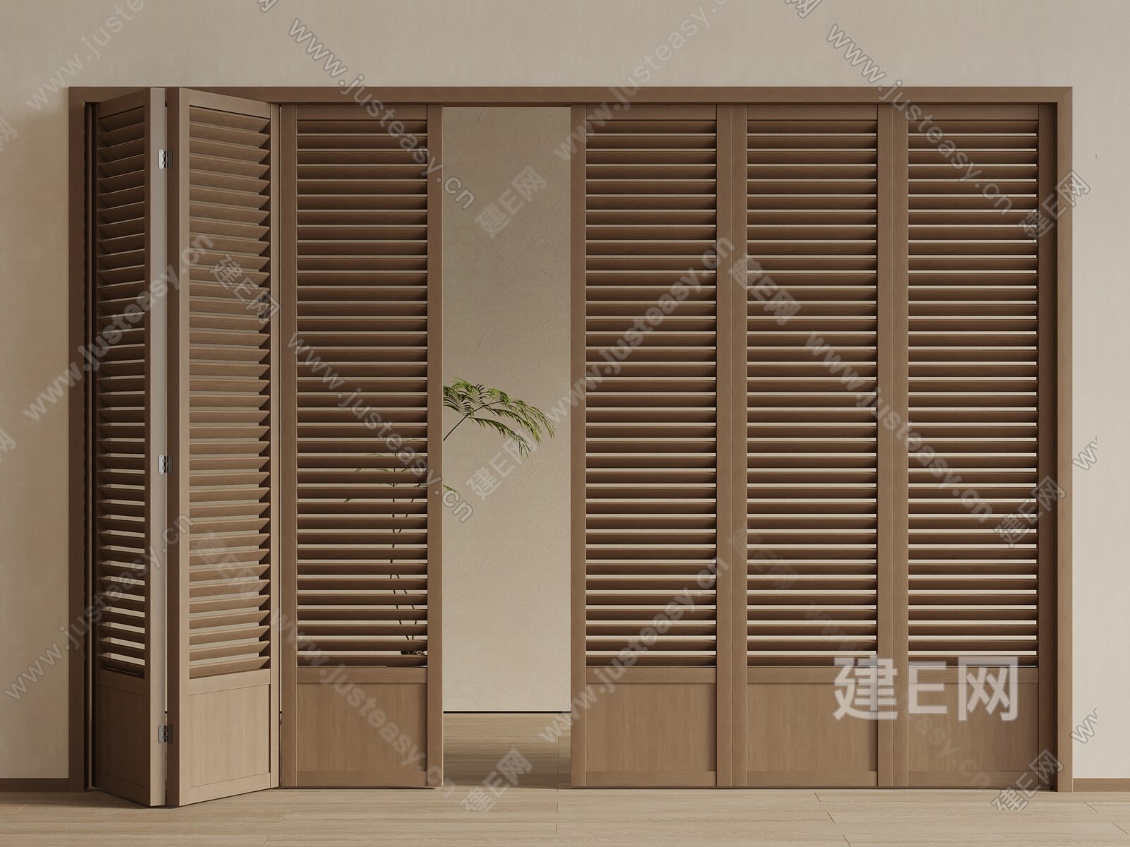 新中式 折叠门 百叶门模型SU模型下载[ID:114251908]_建e网su模型