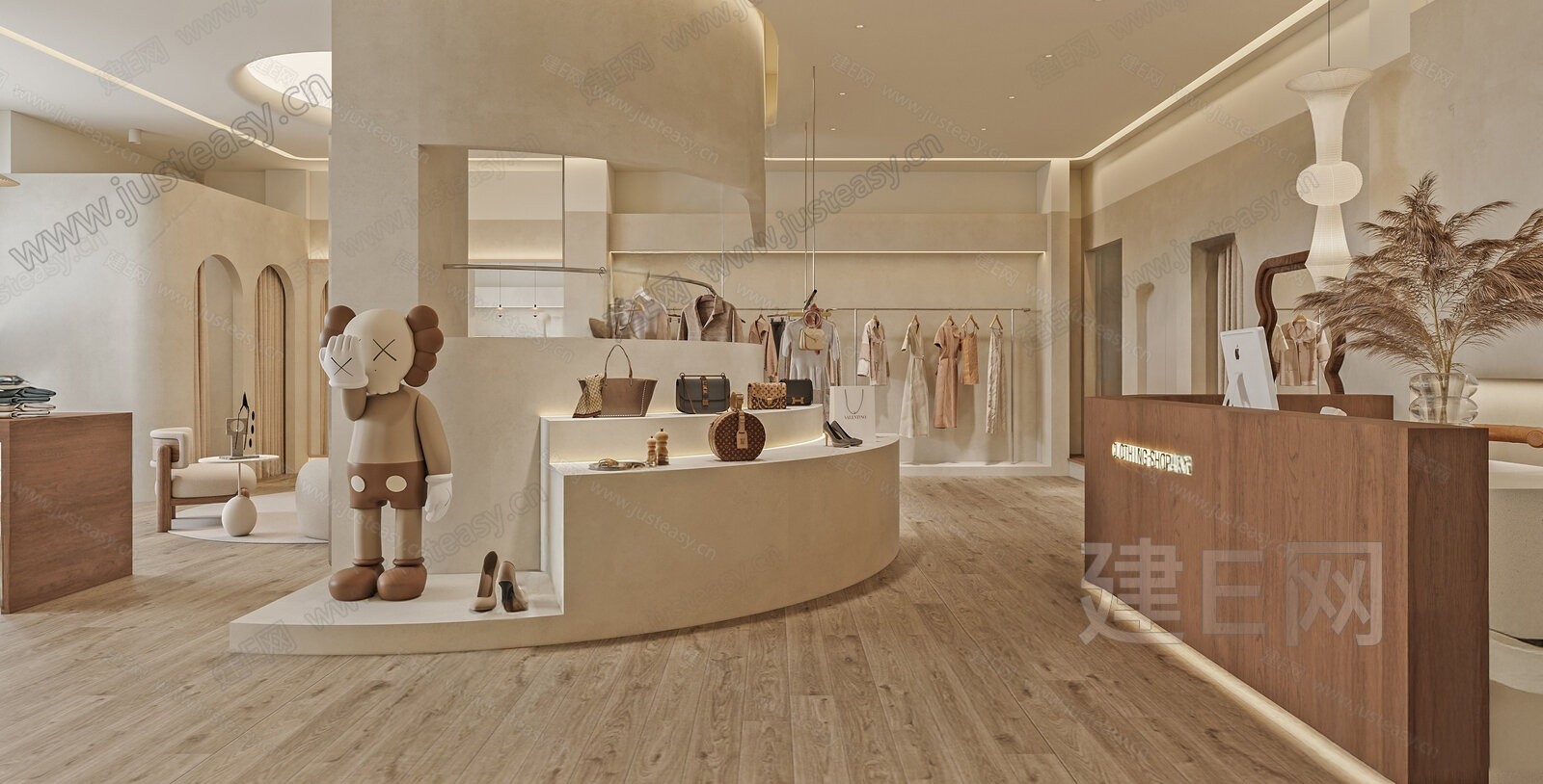 侘寂风服装店SU模型下载[ID:113466217]，侘寂风服装店，SU模型下载