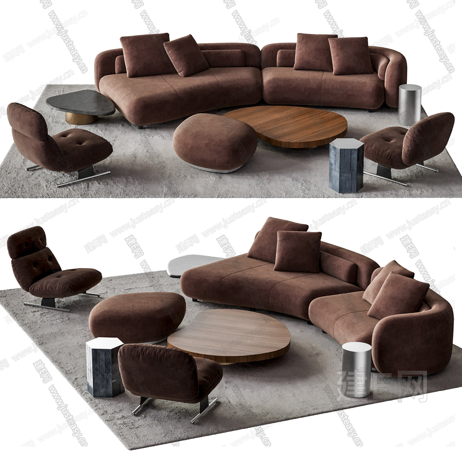 MINOTTI BEZIER 现代沙发茶几组合 弧形沙发 沙发椅 客厅沙发SU模型下载[ID:113794577]，MINOTTI ...