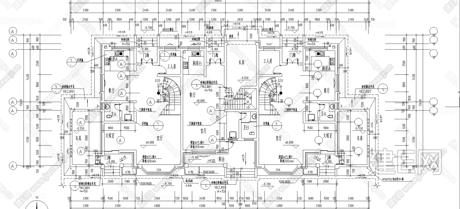 联排别墅建筑施工图|CAD施工图施工图下载_施工图联排别墅建筑施工图|CAD施工图下载_施工图联排别墅建筑施工图|CAD施工图免费下载_建E室内设计网