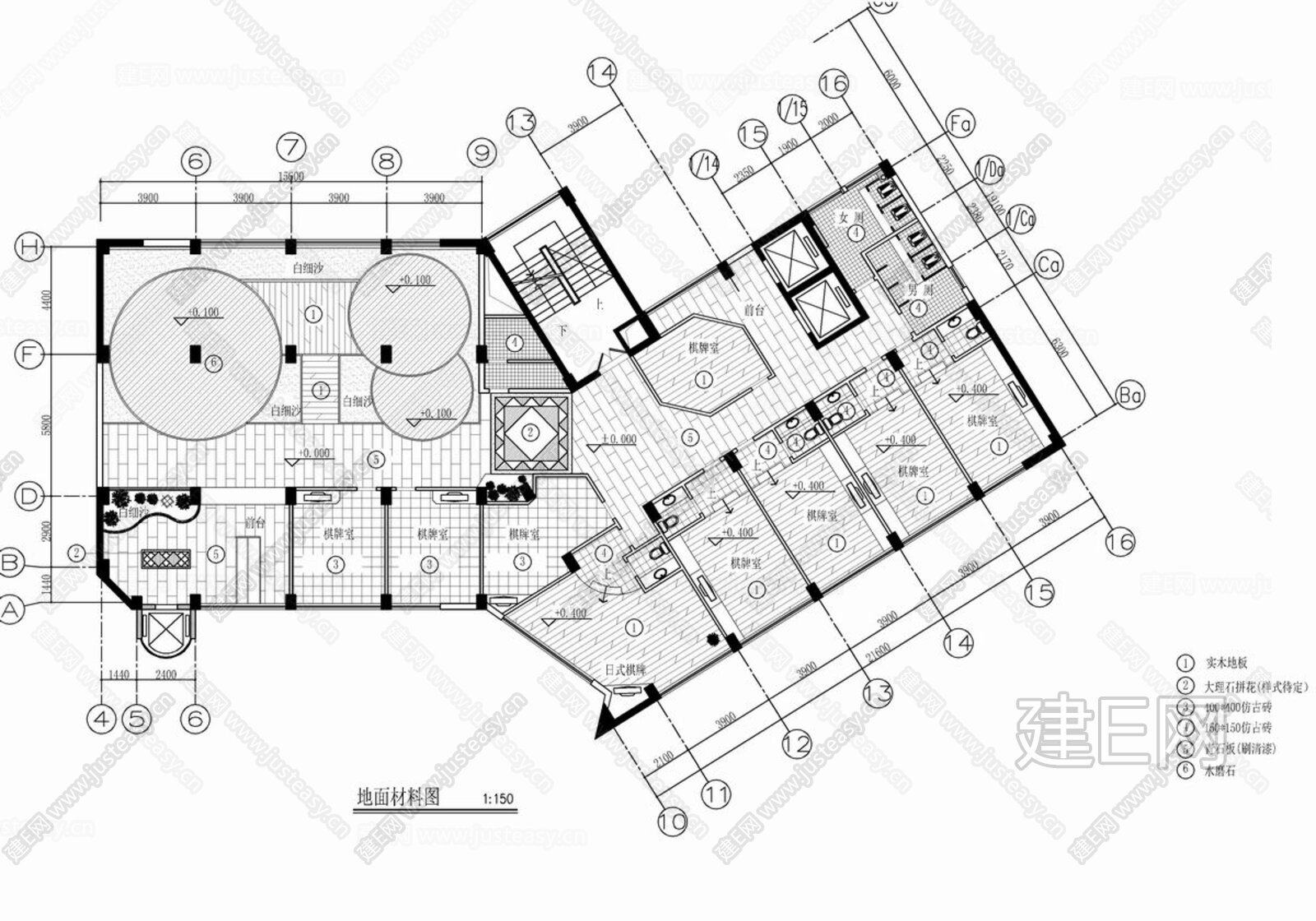 施工图下载_施工图新中式茶楼棋牌室|cad施工图免费下载_建e室内设计