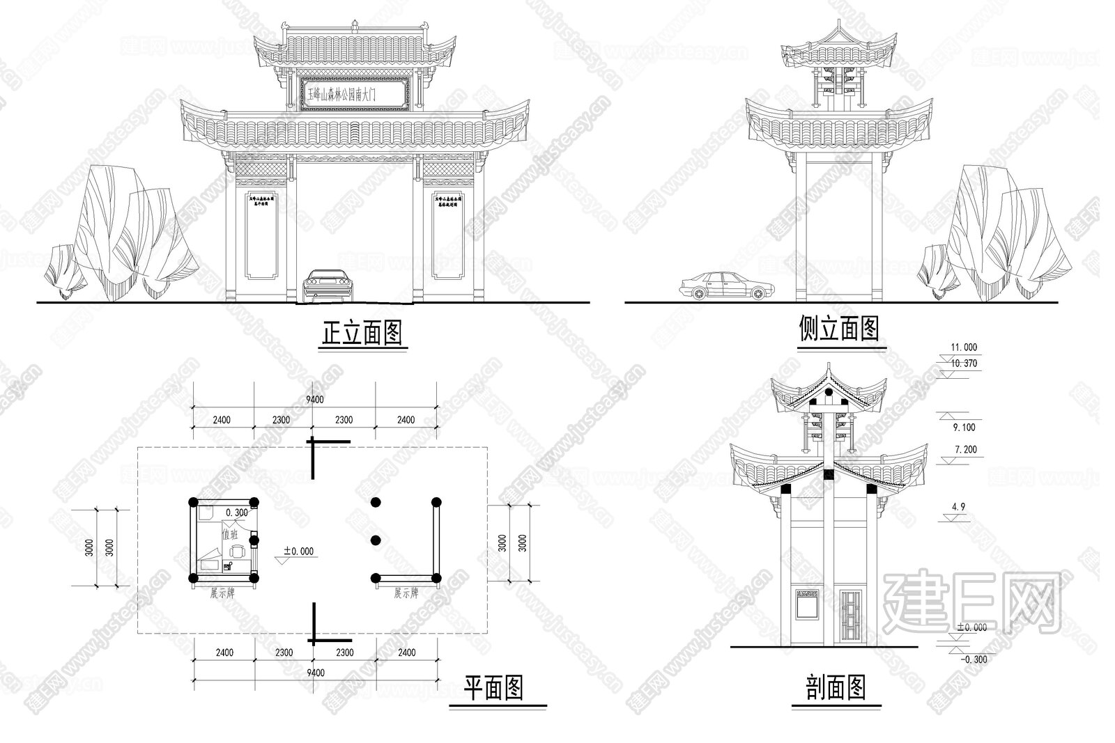 古建築牌坊平立面圖cad施工圖施工圖下載