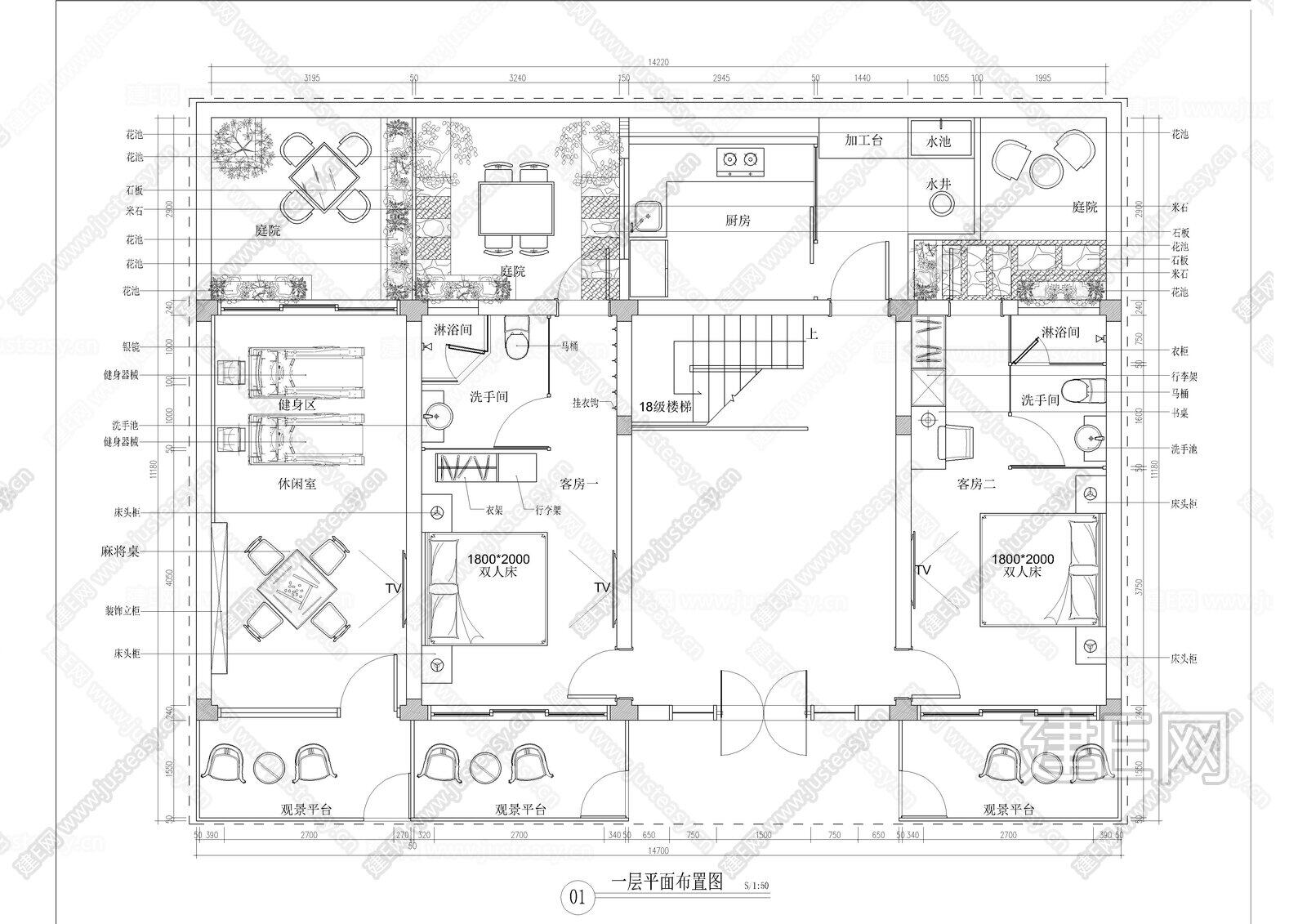 民宿平面图及院子平面|CAD施工图cad施工图