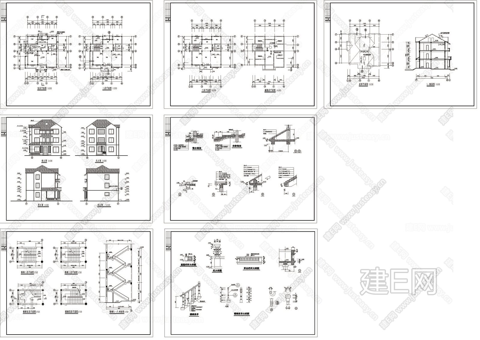 3层别墅建筑|CAD施工图施工图下载_施工图3层别墅建筑|CAD施工图下载_施工图3层别墅建筑|CAD施工图免费下载_建E室内设计网
