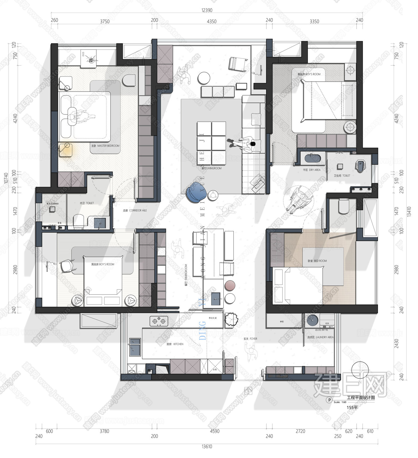 155㎡户型设计|CAD施工图施工图下载_施工图155㎡户型设计|CAD施工图下载_施工图155㎡户型设计|CAD施工图免费下载_建E室内设计网