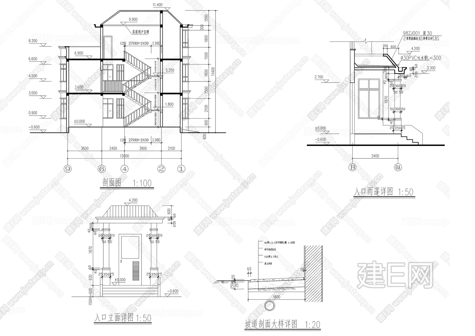 三层别墅建筑|CAD施工图施工图下载_施工图三层别墅建筑|CAD施工图下载_施工图三层别墅建筑|CAD施工图免费下载_建E室内设计网