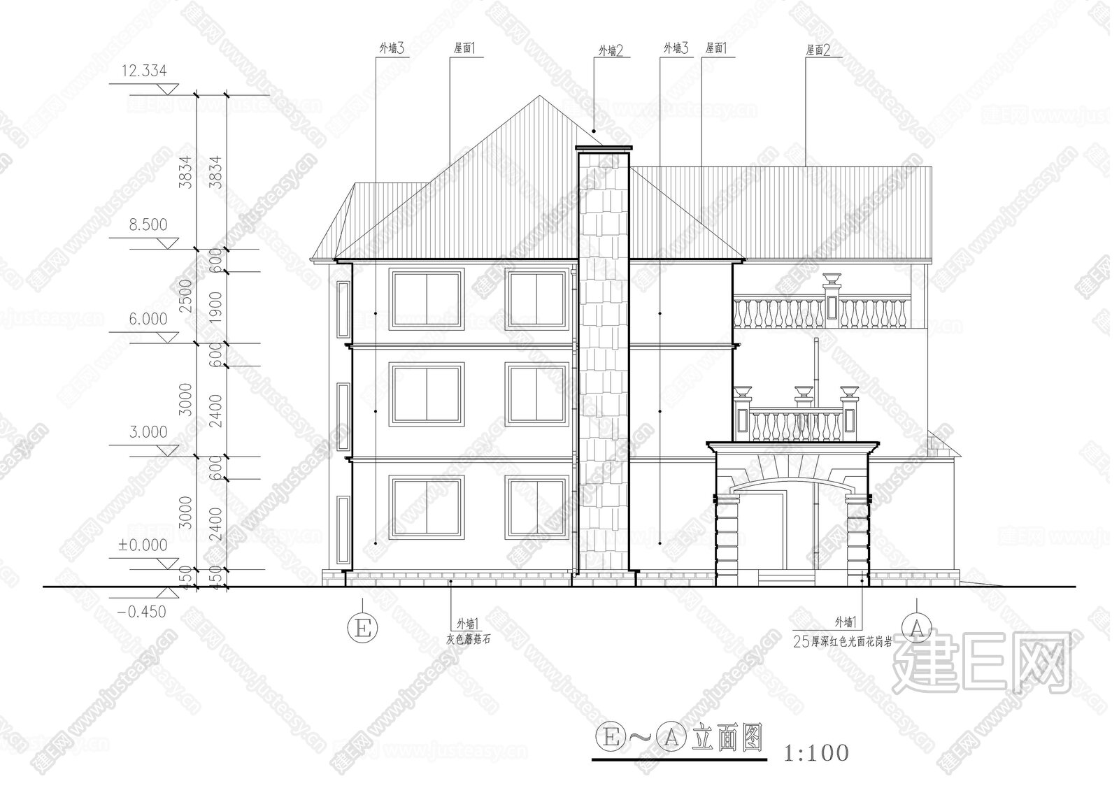 三层坡屋顶别墅建筑图施工图下载_施工图三层坡屋顶别墅建筑图下载_施工图三层坡屋顶别墅建筑图免费下载_建E室内设计网