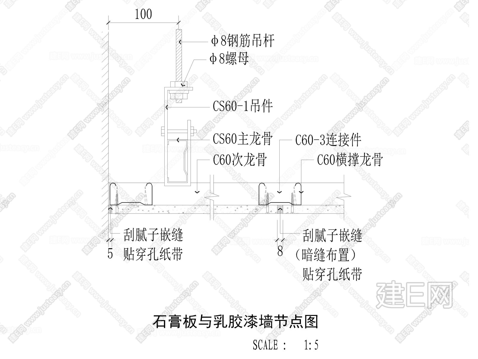 石膏板吊顶与乳胶漆墙面节点大样图施工图下载_施工图石膏板吊顶与乳胶漆墙面节点大样图下载_施工图石膏板吊顶与乳胶漆墙面节点大样图免费下载_建E室内设计网