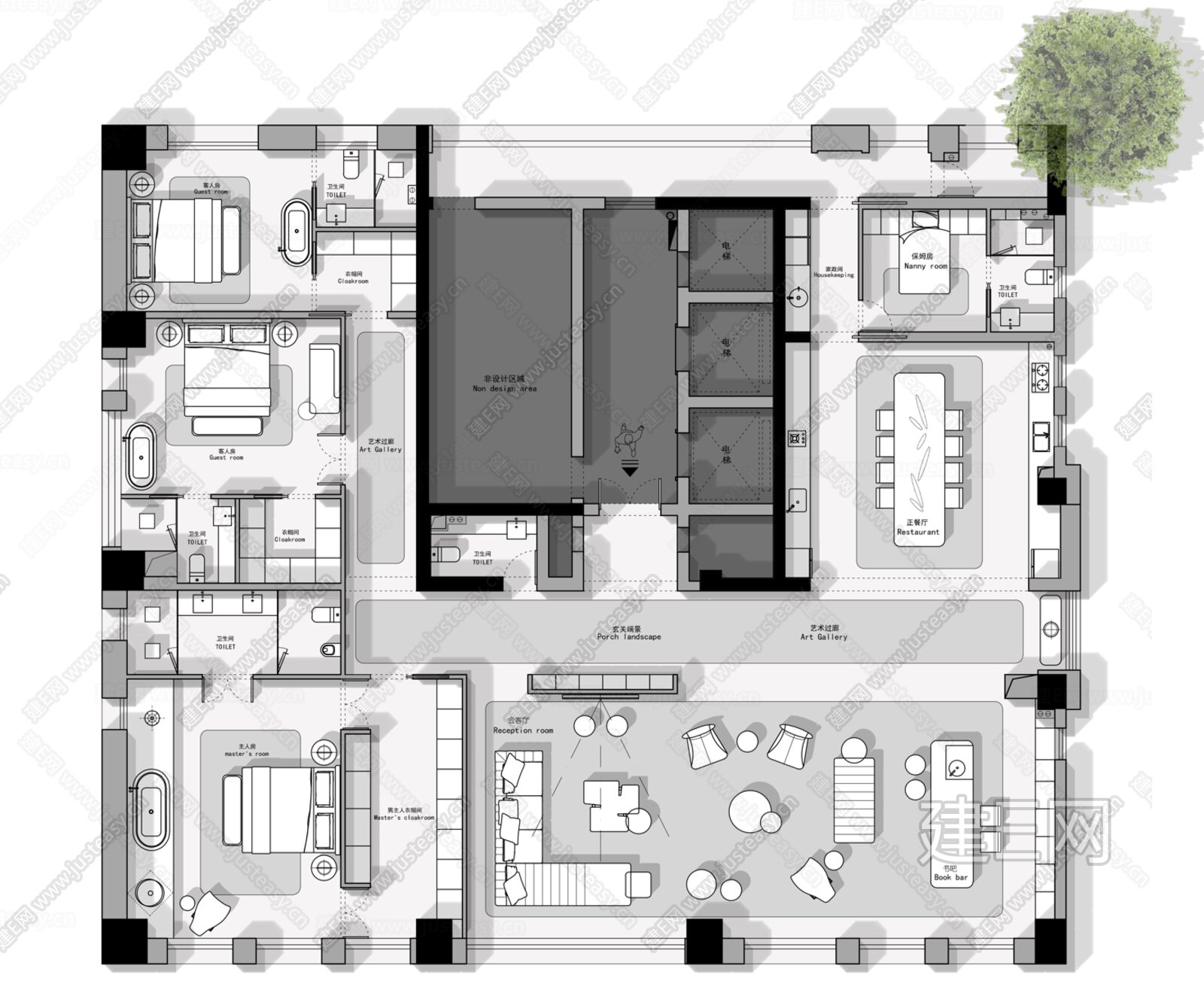 451㎡超级大平层方案CAD施工图下载[ID:105464824]_建e施工图