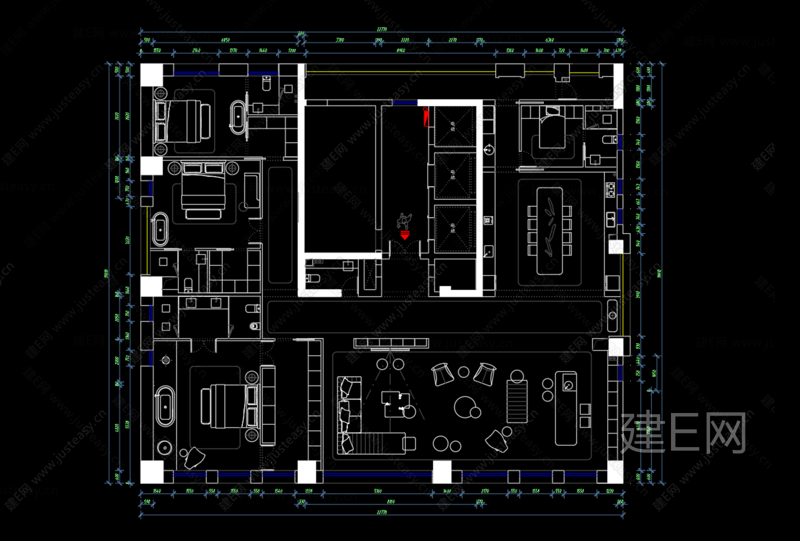 451㎡超级大平层方案CAD施工图下载[ID:105464824]_建e施工图