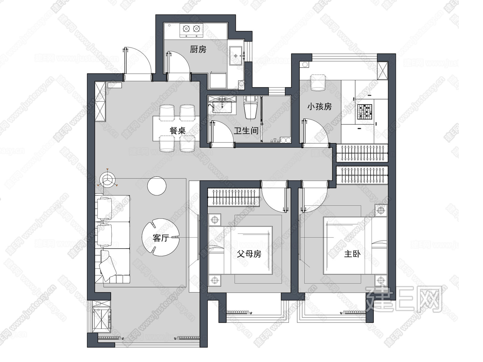 现代家装三室两厅施工图施工图下载_施工图现代家装三室两厅施工图下载_施工图现代家装三室两厅施工图免费下载_建E室内设计网