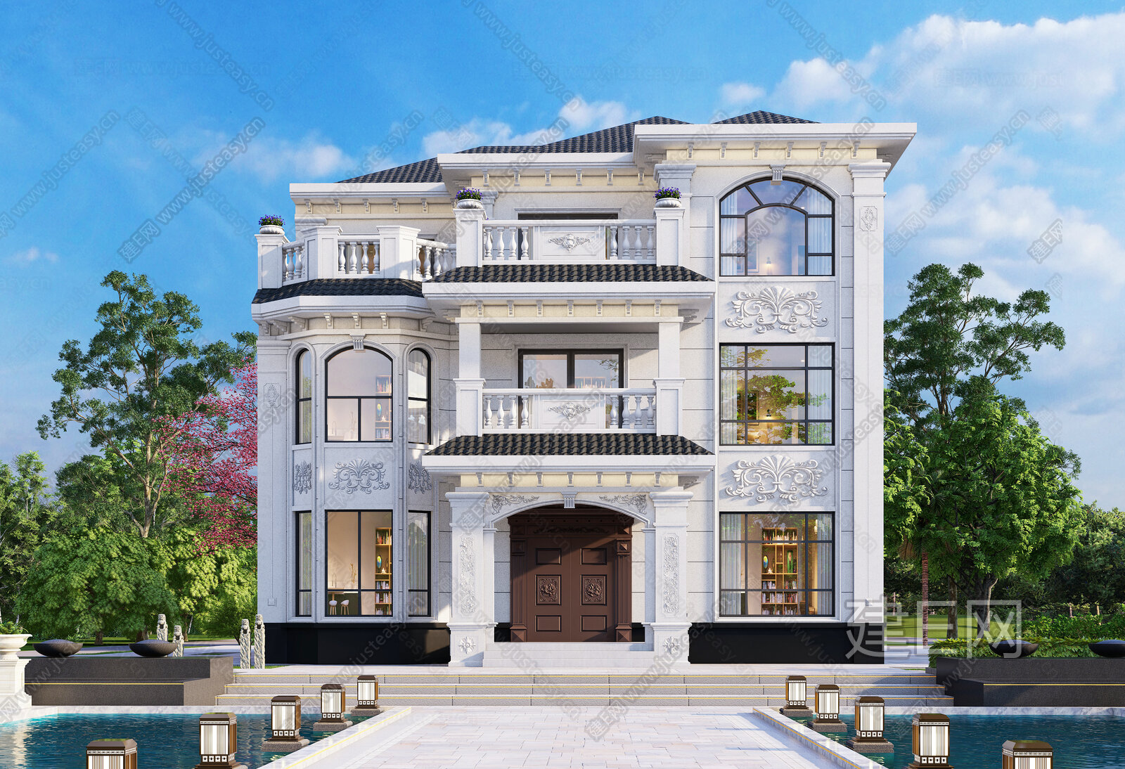 欧式三层独栋别墅建筑施工图 效果图CAD施工图下载[ID:108479254]_建e施工图