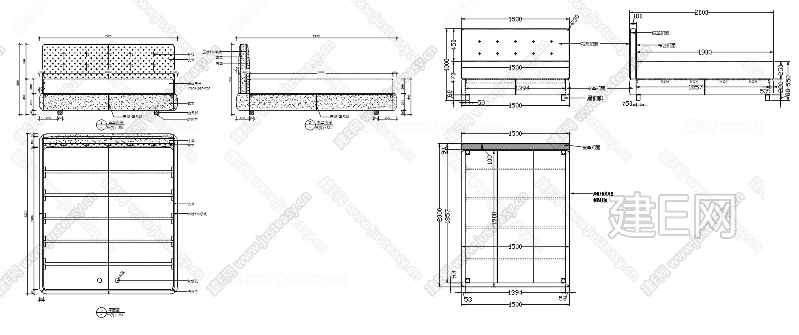 cad家具设计 床CAD施工图下载[ID:108807109]_建e施工图