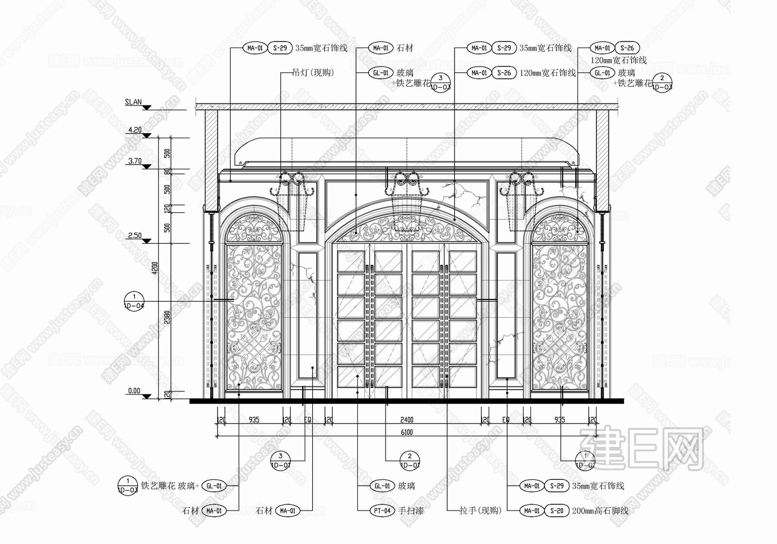 别墅入口处大门门厅立面剖面大样图 入户大门 欧式雕花 石材门套施工图下载_施工图别墅入口处大门门厅立面剖面大样图 入户大门 欧式雕花 石材门套 ...