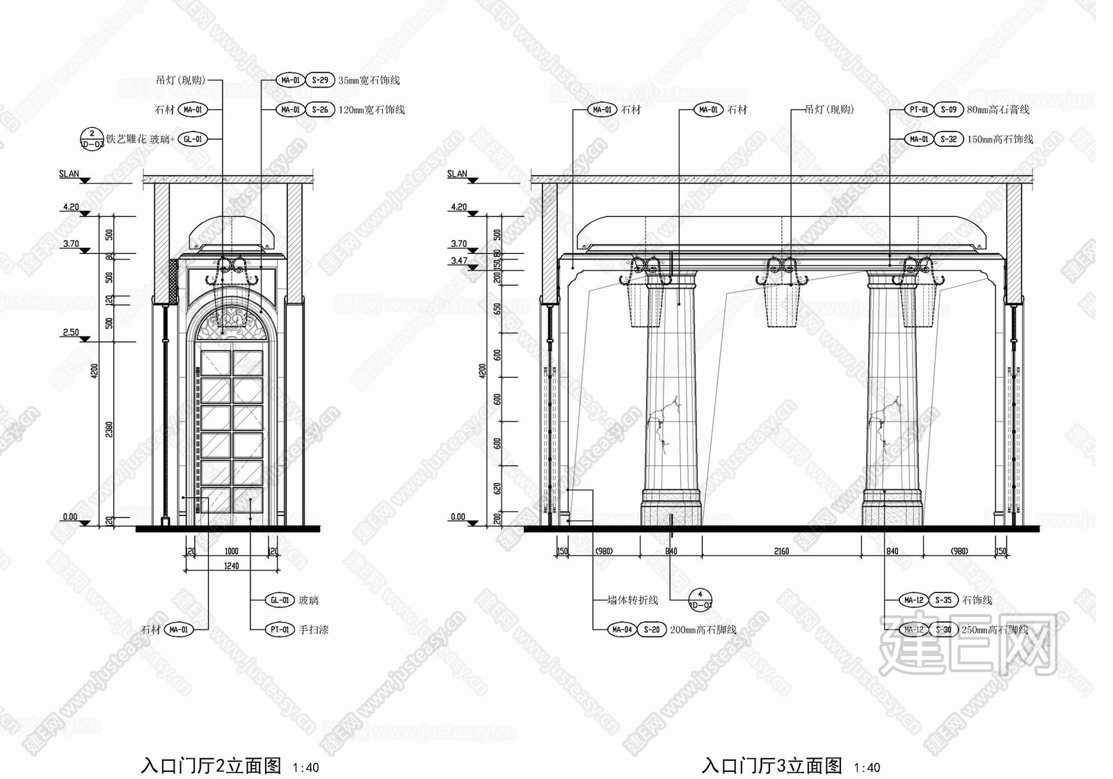 别墅入口处大门门厅立面剖面大样图 入户大门 欧式雕花 石材门套施工图下载_施工图别墅入口处大门门厅立面剖面大样图 入户大门 欧式雕花 石材门套 ...