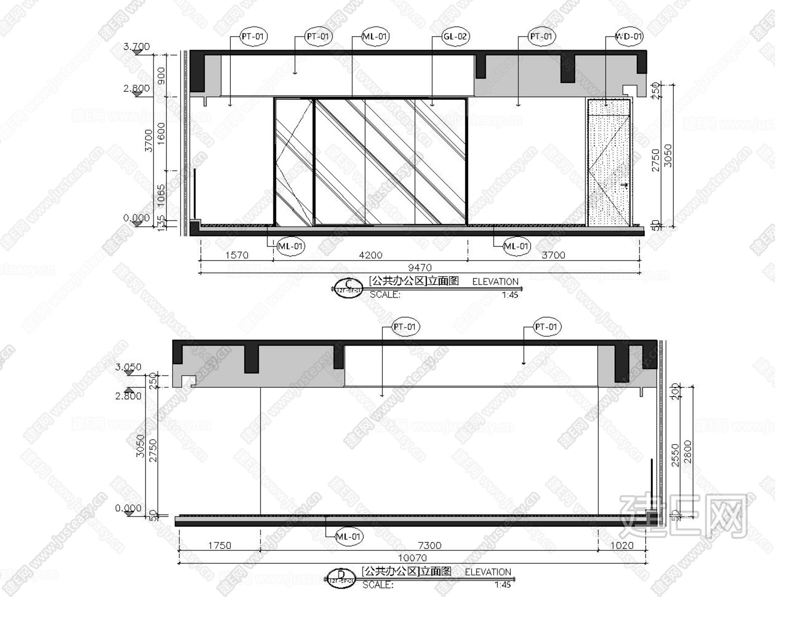 新中式公共办公区CAD施工图CAD施工图下载[ID:100877296]_建e施工图