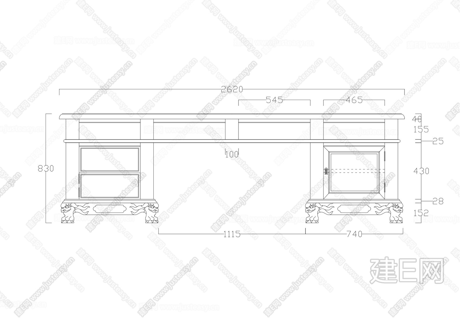 2620龙纹大班台 施工图下载施工图2620龙纹大班台 下载施工图2620龙纹大班台 免费下载建e室内设计网 