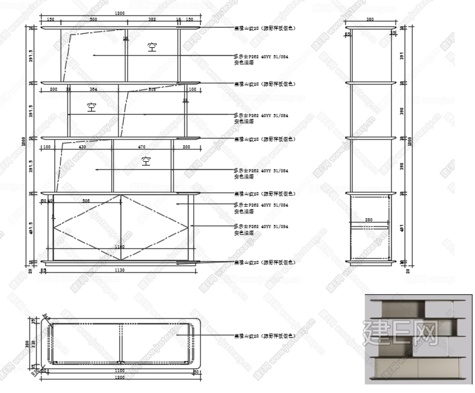 CAD家具设计装饰柜三视图施工图下载_施工图CAD家具设计装饰柜三视图下载_施工图CAD家具设计装饰柜三视图免费下载_建E室内设计网