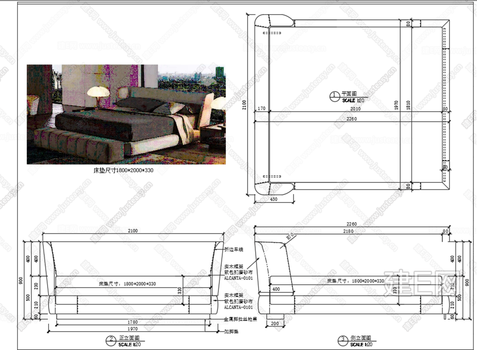 CAD家具设计床三视图施工图下载_施工图CAD家具设计床三视图下载_施工图CAD家具设计床三视图免费下载_建E室内设计网
