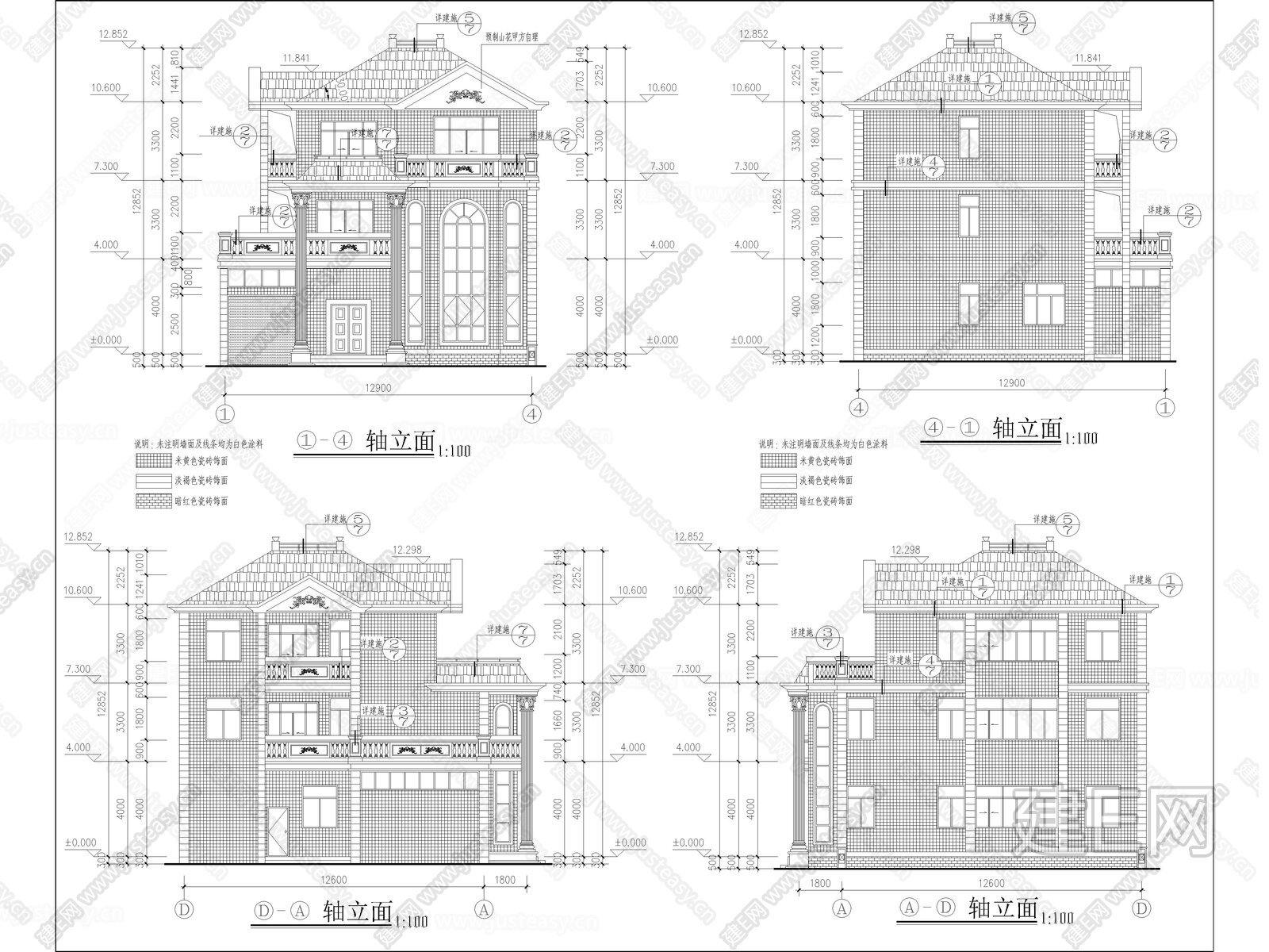 现代农村自建房 自建别墅 多层住宅 私人住宅 独栋别墅 小洋楼CAD建筑平面图 立面图 全套施工图施工图下载_施工图现代农村自建房 自建别墅 ...