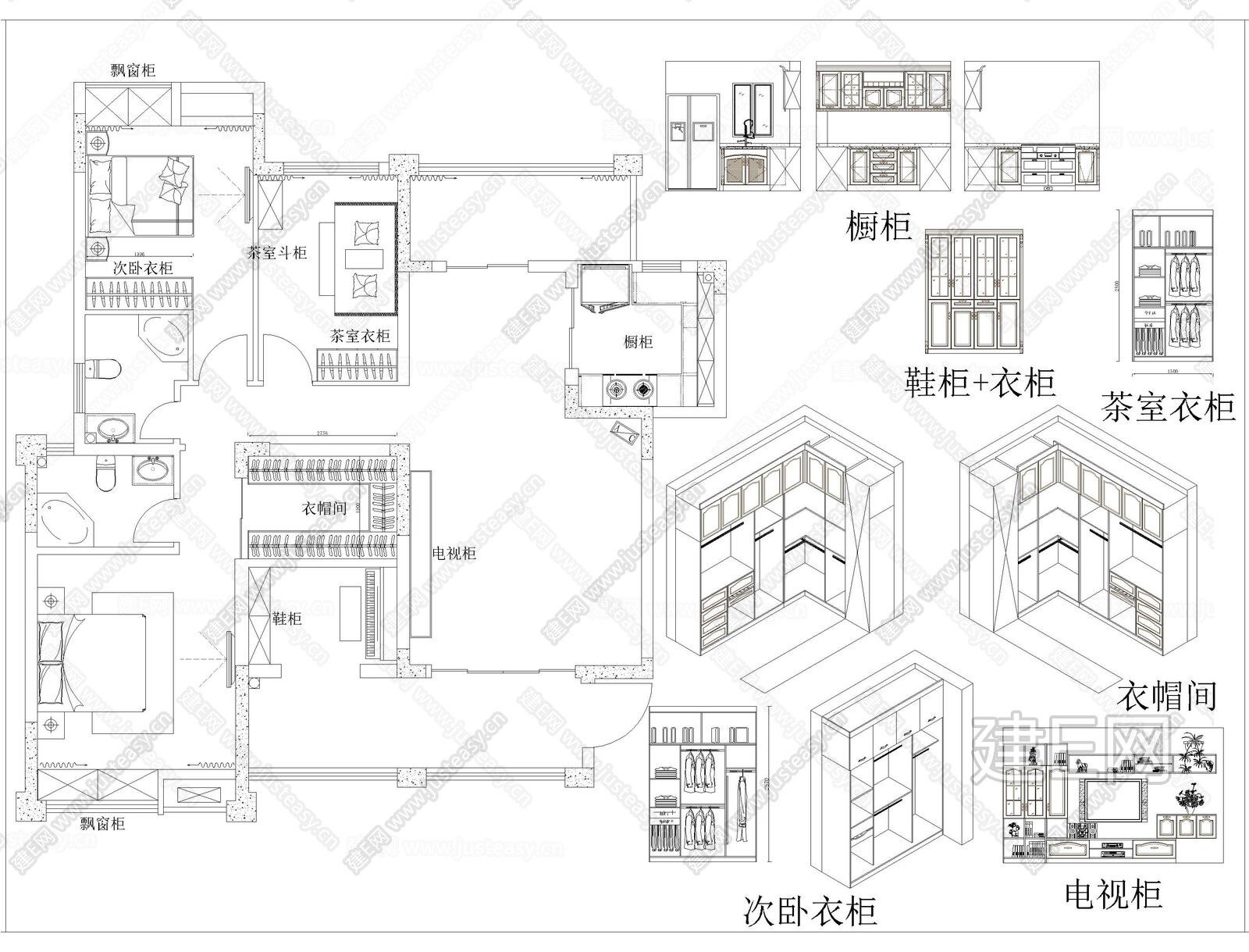 CAD全屋定制设计图纸施工图下载_施工图CAD全屋定制设计图纸下载_施工图CAD全屋定制设计图纸免费下载_建E室内设计网