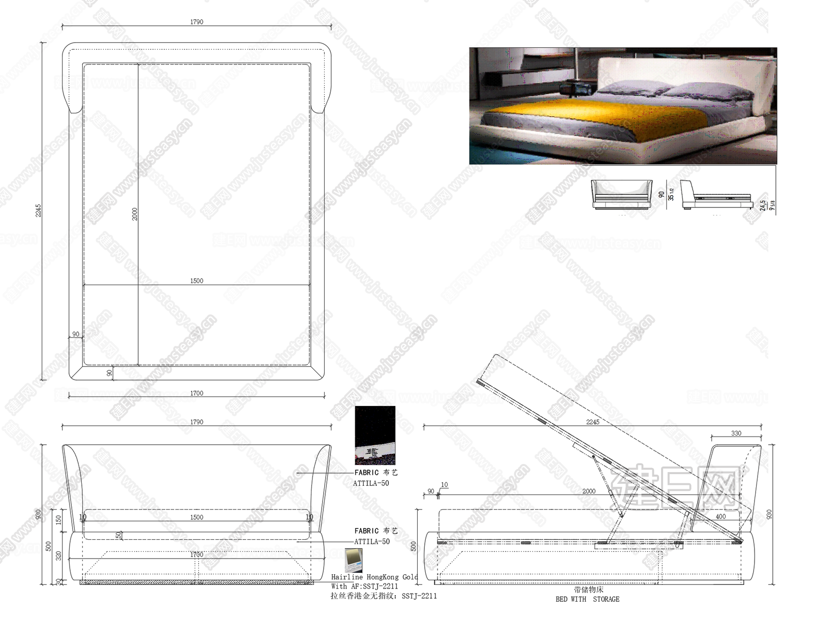 床CAD家具设计图纸CAD施工图下载[ID:110117742]_建e施工图