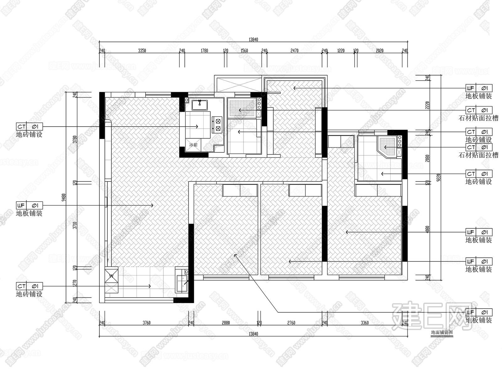 117㎡现代平层 四室二厅 室内CAD全套施工图施工图下载_施工图117㎡现代平层 四室二厅 室内CAD全套施工图下载_施工图117㎡现代平层 ...