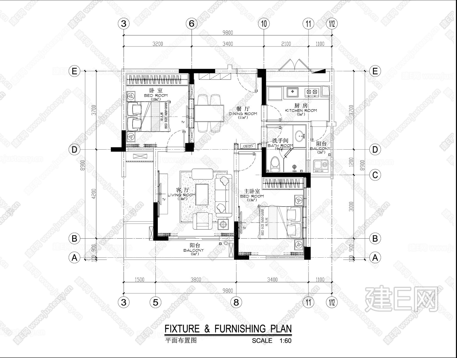 两室小户型室内装饰施工图施工图下载_施工图两室小户型室内装饰施工图下载_施工图两室小户型室内装饰施工图免费下载_建E室内设计网