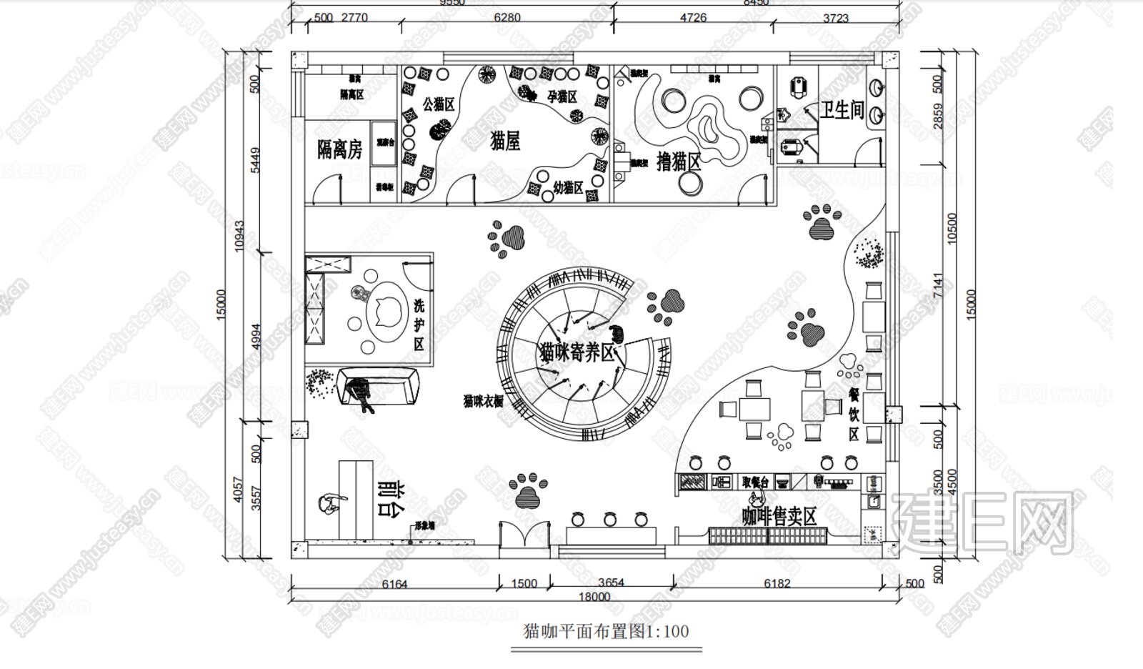 猫咖平面图设计施工图下载_施工图猫咖平面图设计下载_施工图猫咖平面图设计免费下载_建E室内设计网