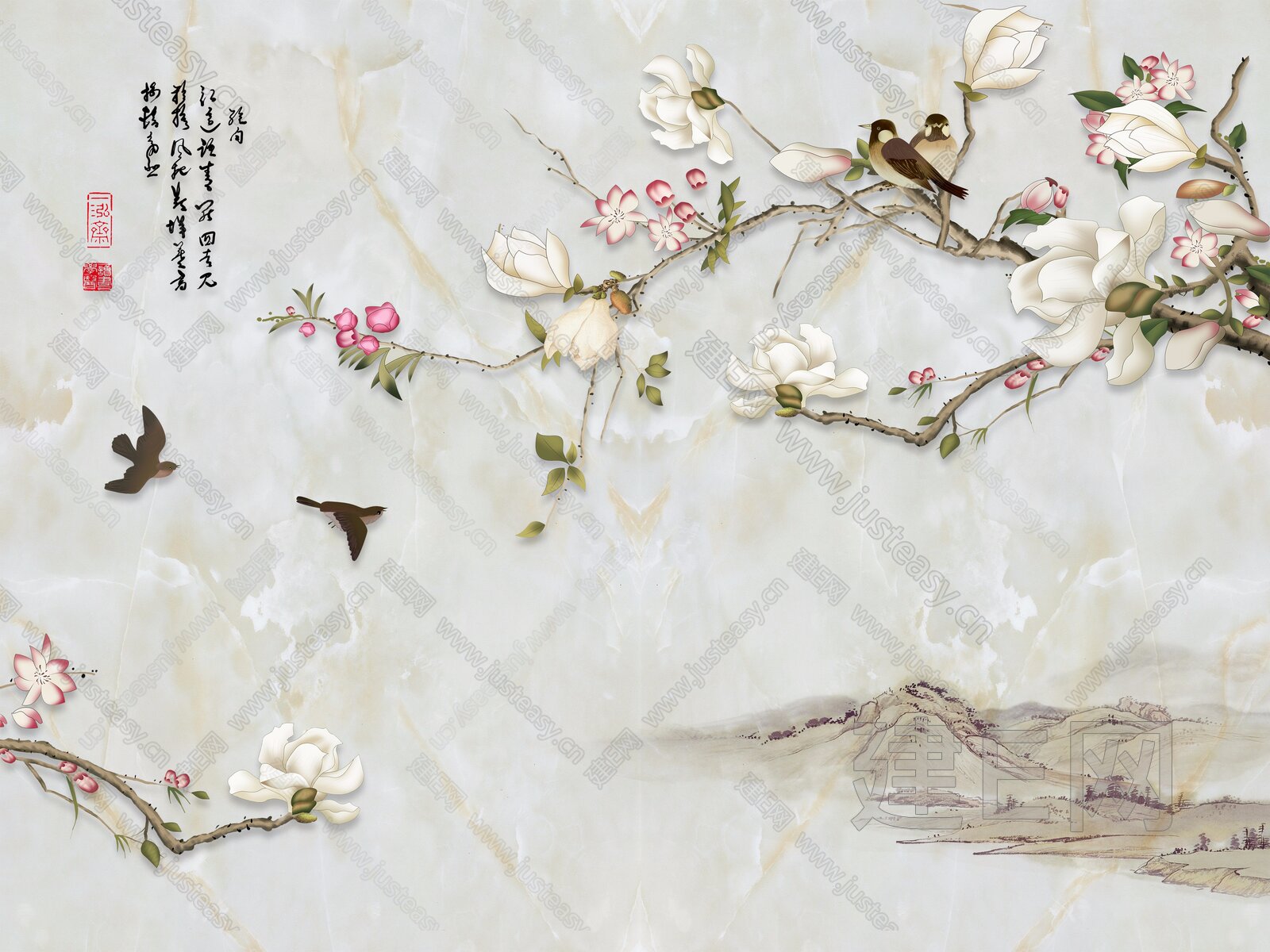 新中式水墨背景墙3d贴图下载[ID:115818540]_建e贴图