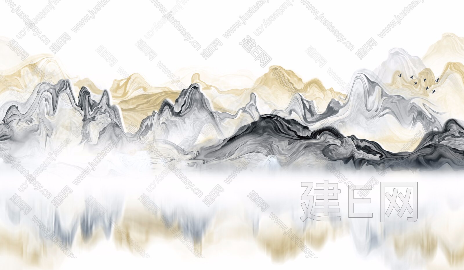 中式山水大理石背景墙3d贴图下载[ID:116146320]_建e贴图