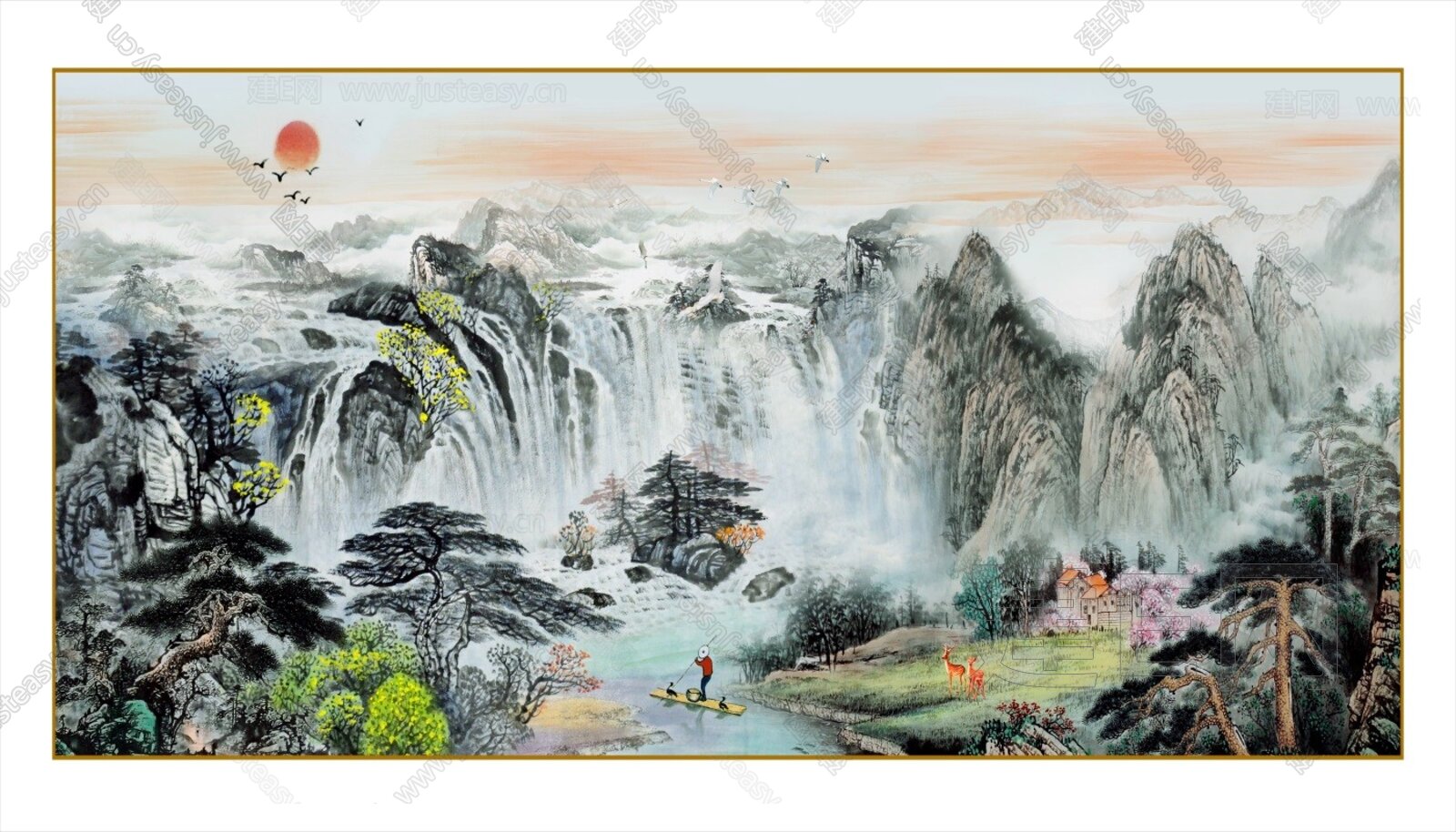 新中式水墨山水意境图3d贴图下载[ID:103629457]_建E室内设计网
