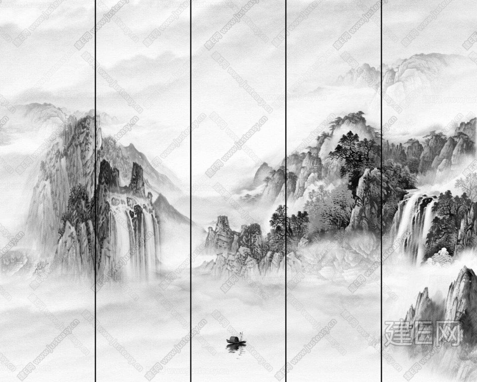 新中式背景墙3d贴图下载[ID:115950323]_建e贴图