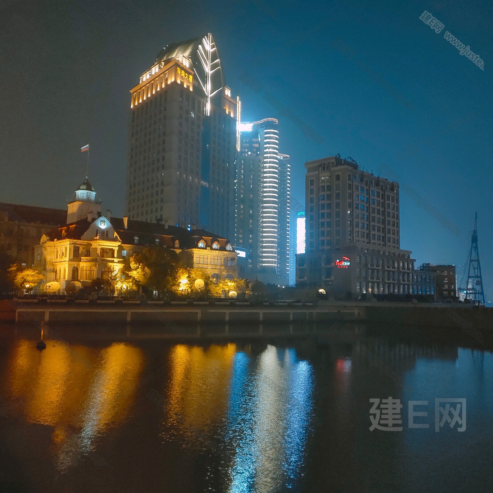 夜晚小区窗外外景3d贴图下载[ID:101598717]_建E室内设计网