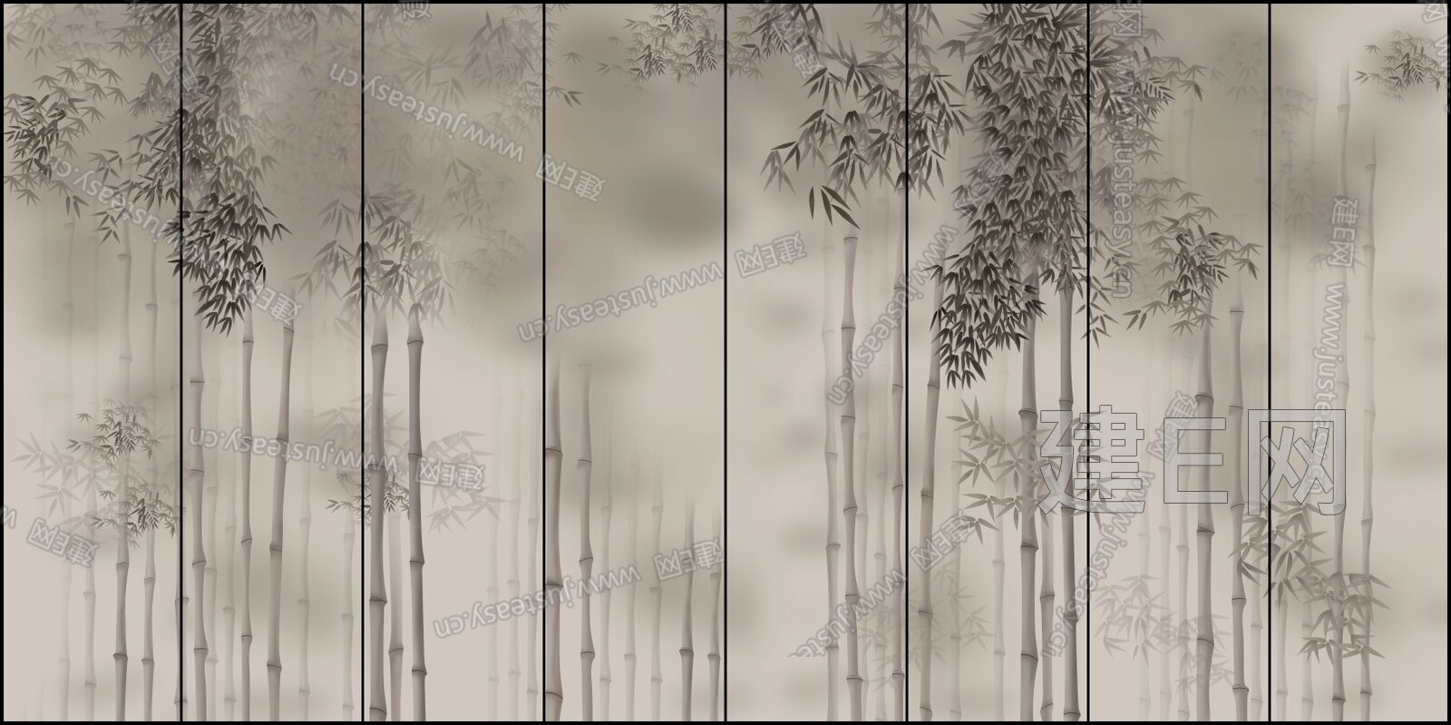 新中式水墨背景墙3d贴图下载[ID:111298355]_建e贴图