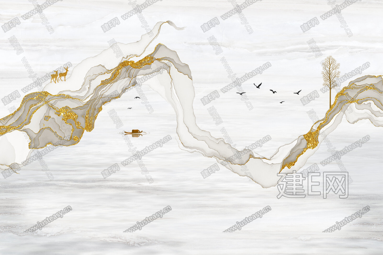 新中式抽象禅意山水意境装饰画背景墙3d贴图下载[ID:116279729]_建e贴图