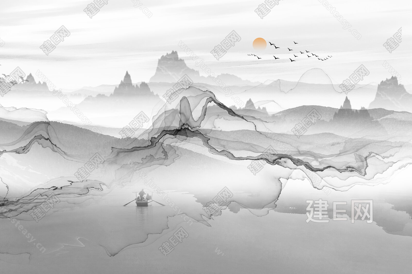 抽象山水室内背景墙3d贴图下载[ID:116082742]_建e贴图