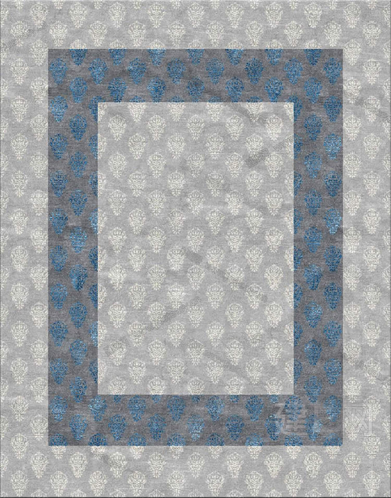 新中式灰白色抽象花朵图案地毯贴图