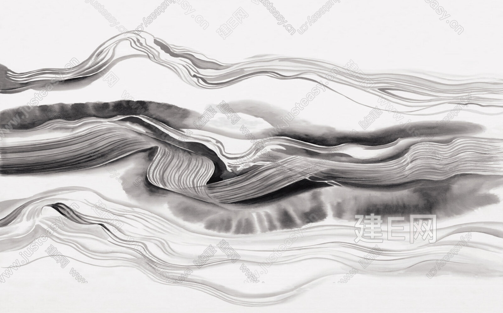 甲壳虫新中式抽象水墨线条意境壁纸墙画背景墙电视背景床头背景3d贴图