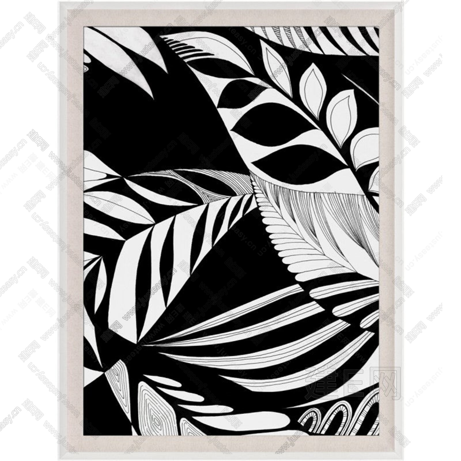黑白植物抽象画装饰画3d贴图下载