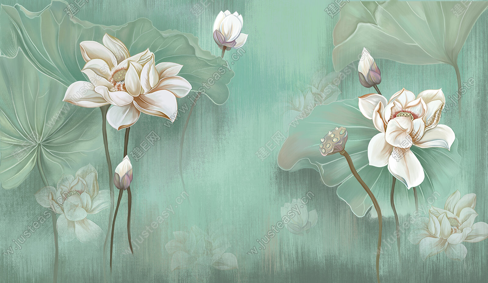新中式荷花背景壁纸壁画3d贴图下载[ID:107040152]_建e贴图