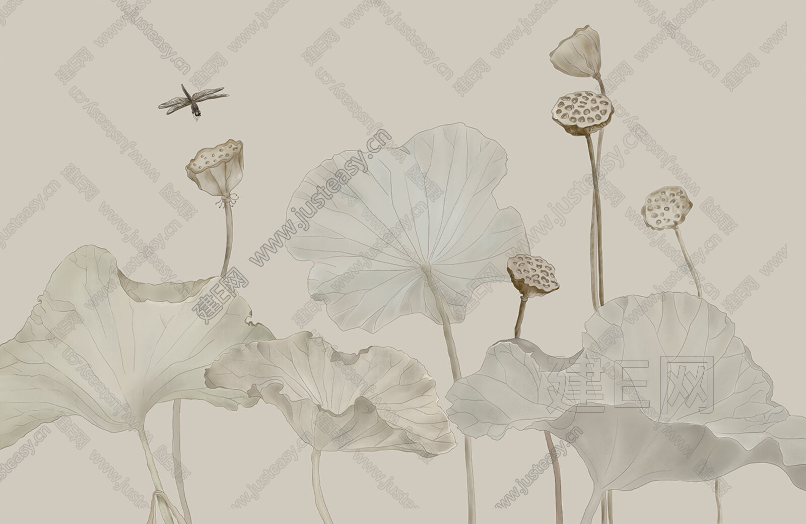 新中式荷花背景壁纸壁画3d贴图下载[ID:107040056]_建e贴图